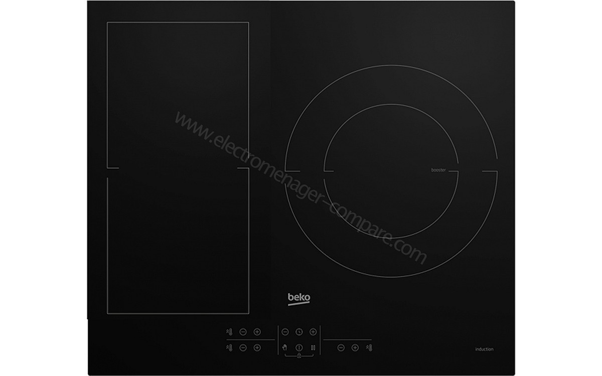 Table de cuisson induction 60 cm Beko 3 foyers 7200 W 1 zone combiné HII63201FMTB