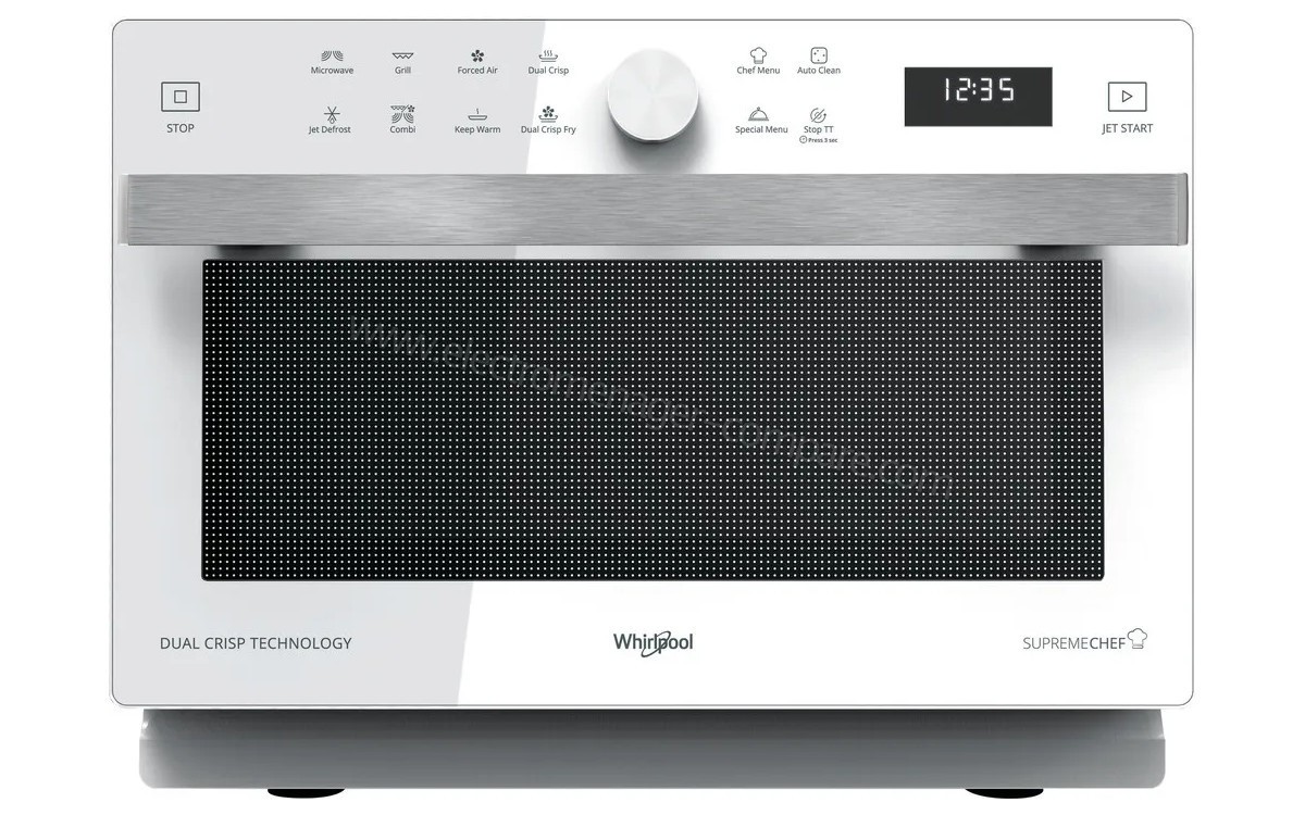 Four micro-ondes pose libre multifonction blanc Whirlpool 33 litres hydrolyse Chef menu chaleur pulsée MWSC833W