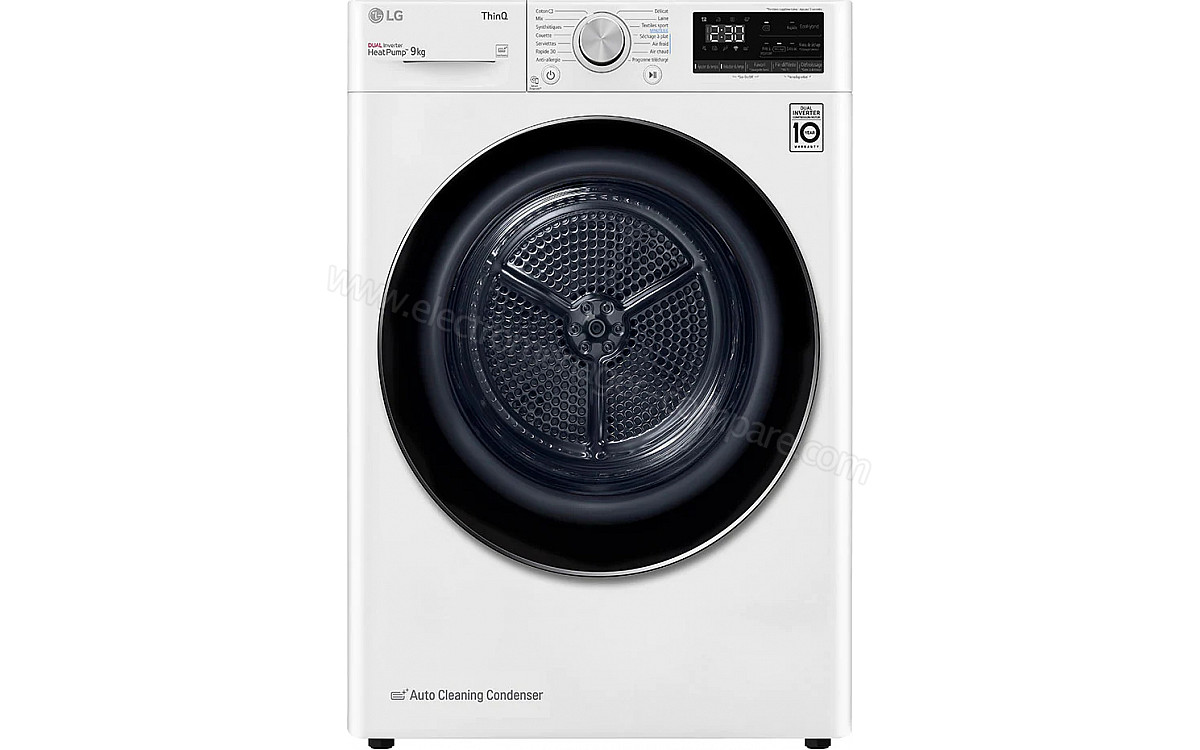 SECHE LINGE POMPE A CHALEUR 9KG LG 64DB CLASS A++ DIF19H Auto Cleaning Condenser • Smart Diagnosis • LG ThinQ RH9V50WH