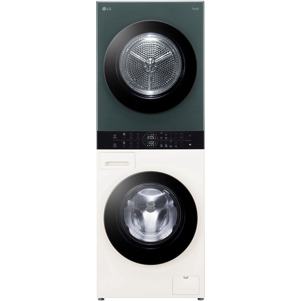 WASHTOWER COMBINE LAVE LINGE - SECHE LINGE POSE LIBRE 12kg/10kg LG COUL VERT/BEIGE TurboWash 360° ThinQ CLASS A F214WT8P