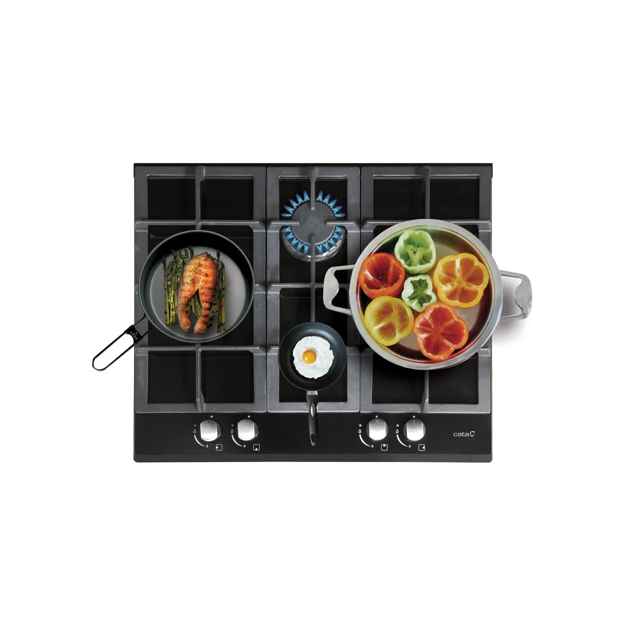Table de cuisson Verre 4 Feux Gaz CATA LCIB6031BK/A